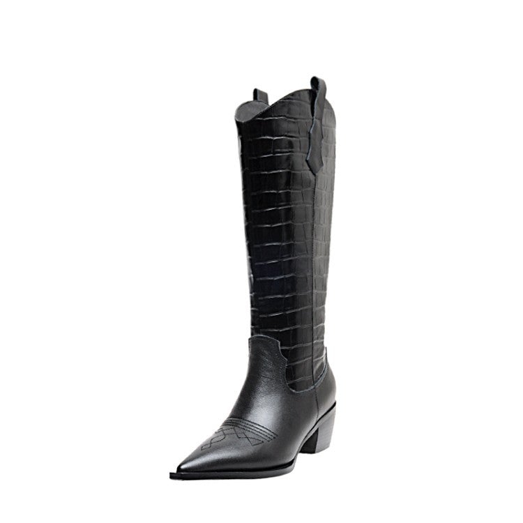 Western R Toe Boots Cowboy Boots Roper Cowgirl Boots Handmade Genuine Leather in Black/Brown - HIGH WESTERN BOOTS