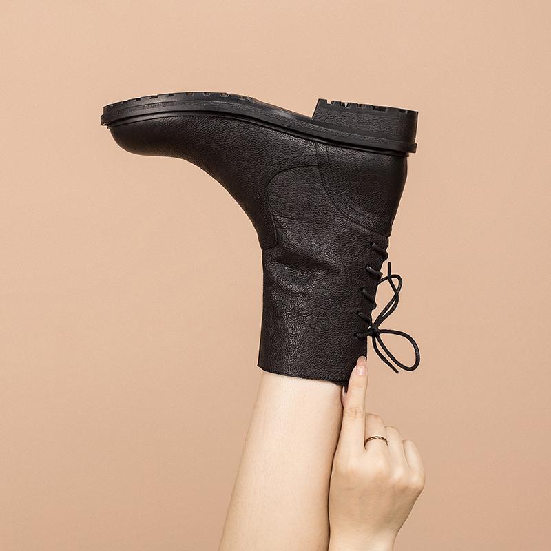 Leather Boots Designer Retro Chunky Riding Back Lace Handmade Coffee/Black/Yellow