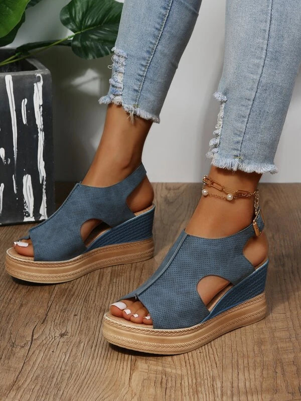 Buckle Detail Slingback Wedge Sandals