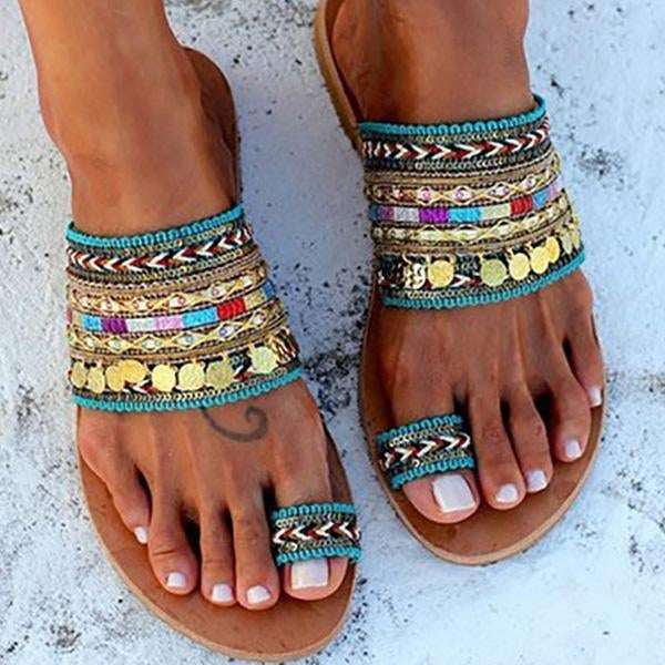 Ethnic Boho Style Toe Ring Slippers