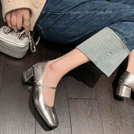 Dinesha Square Toe Block Heels Mary Jane Shoes