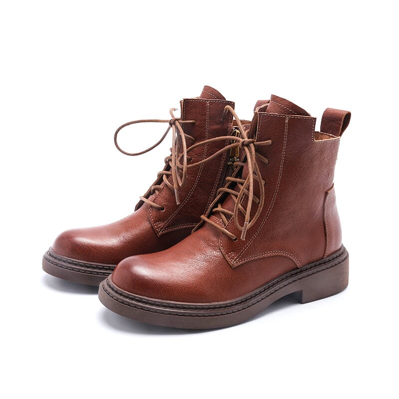 Leather Boots Brush-Off Combat Boots Lace Up Ankle Boots in Black/Coffee/Brown