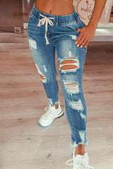 Solid Ripped Skinny Jean Pants