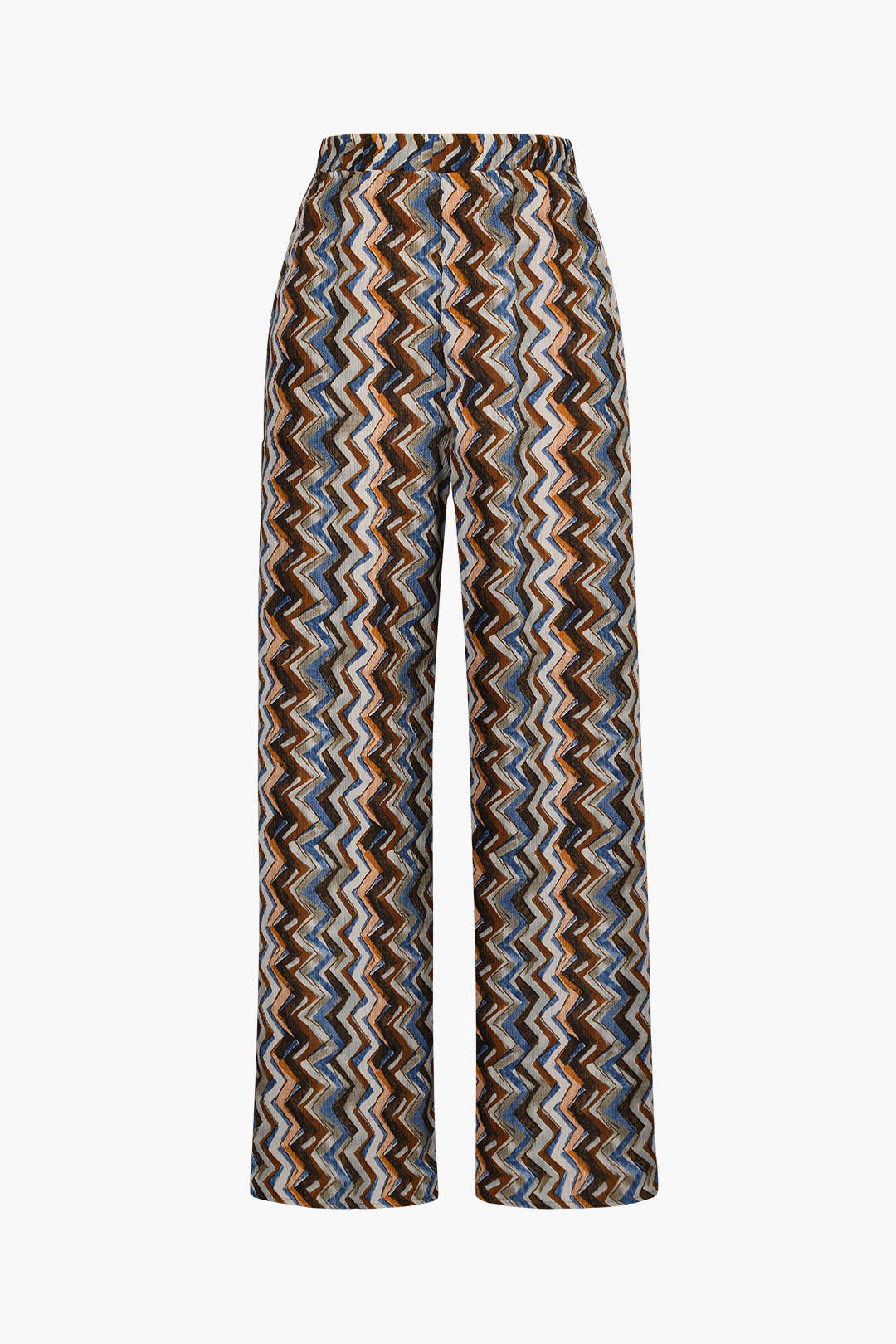 Zigzag Print Plisse Wide Leg Trousers