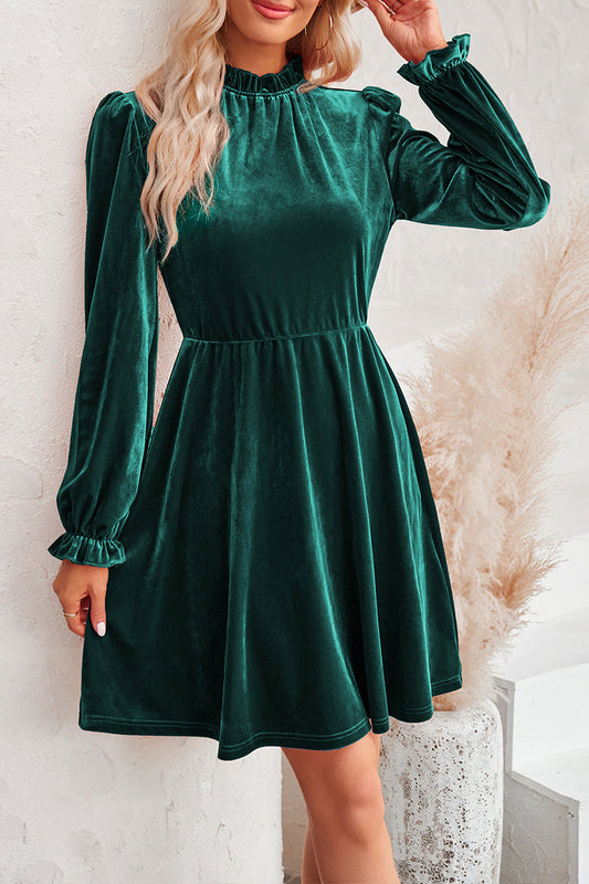 Turtleneck Velvet Solid Color Dress