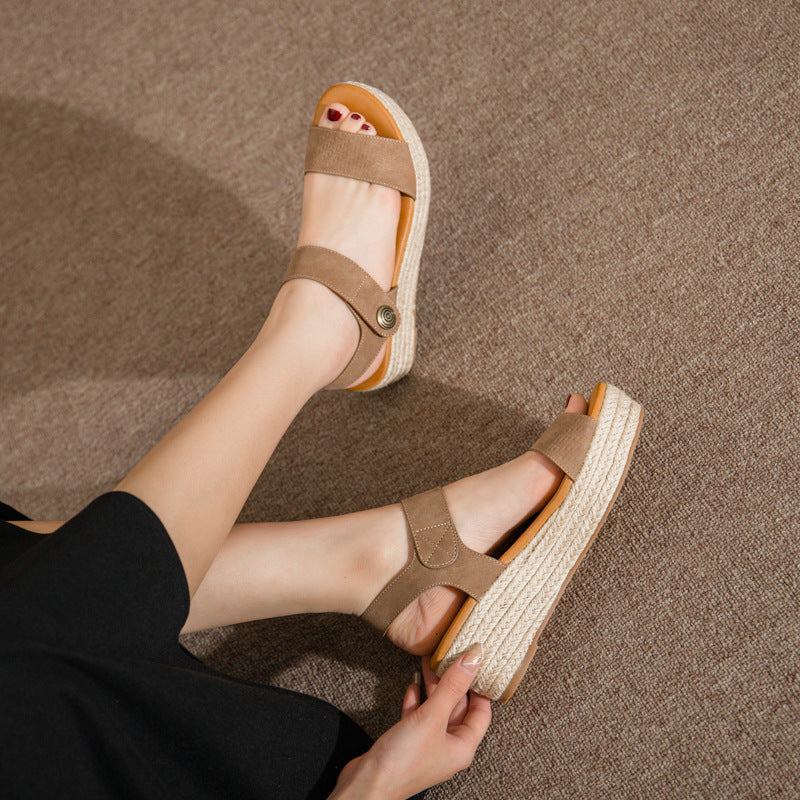 Summer Straw Platform Comfortable Simple Sandals