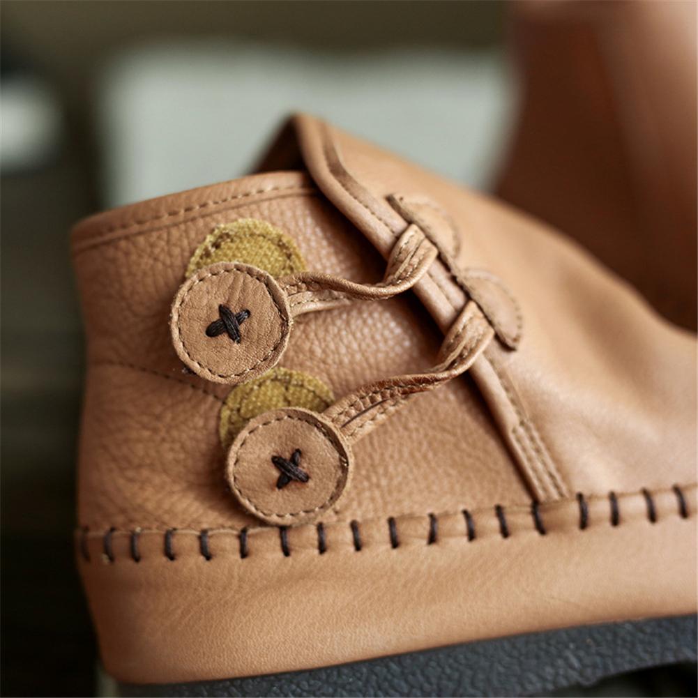 Retro Handmade Leather Ankle Booties For Women Low Heel Winter Casual Boots Yellow/Brown/Coffee