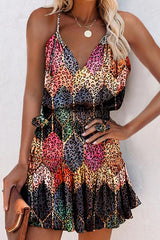 Fashion V-neck Sling Print Mini Dress