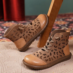 Breathable Perforated Short Boots Cut Out Summer Boots in Khaki/Coffee