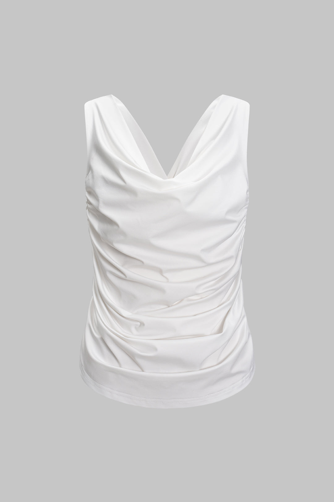 V-Neck Cowl Neck Backless Ruched Tank Top