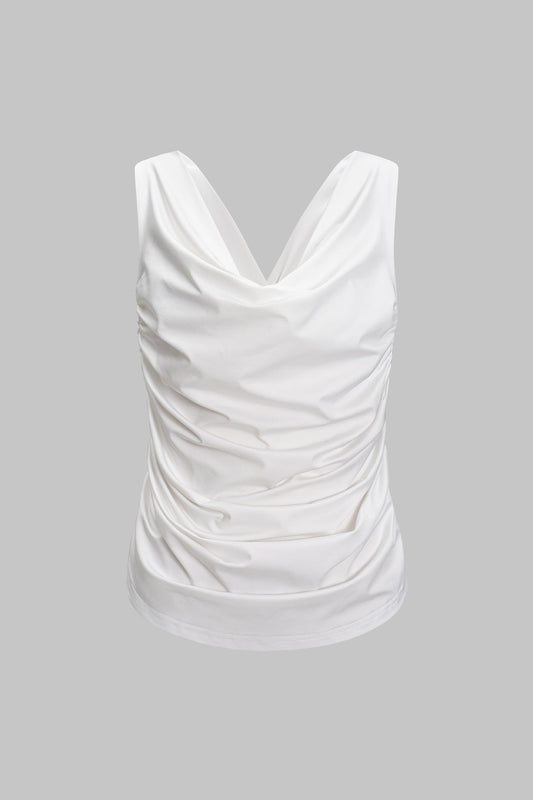 V-Neck Cowl Neck Backless Ruched Tank Top