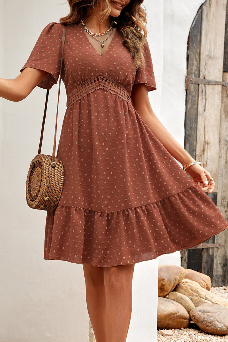 V-neck  Ruffle Sleeve Dress