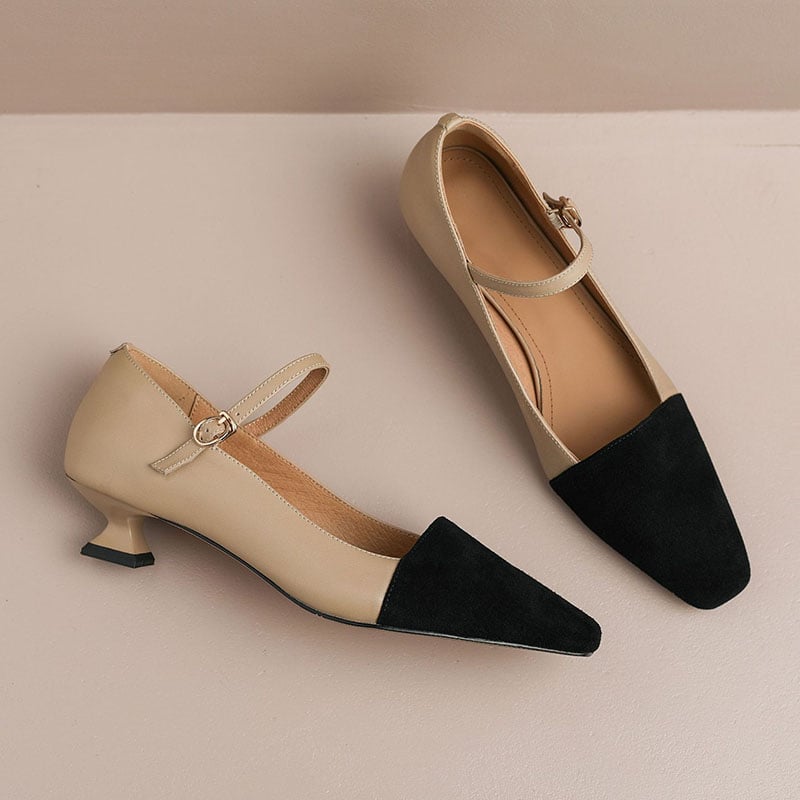 Julita Square Toe Kitten Heels Mary Jane Shoes