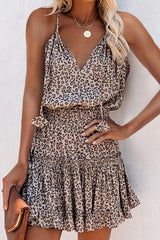 Fashion V-neck Sling Print Mini Dress