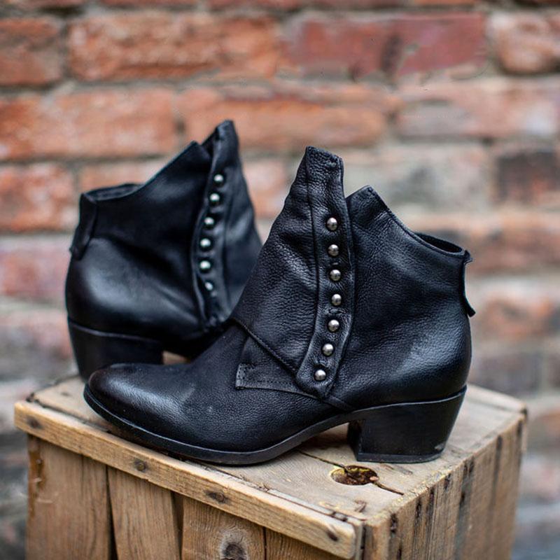 Women's Trendy Vintage Side Zipper Leather Booties Ankle Boots With Rivet