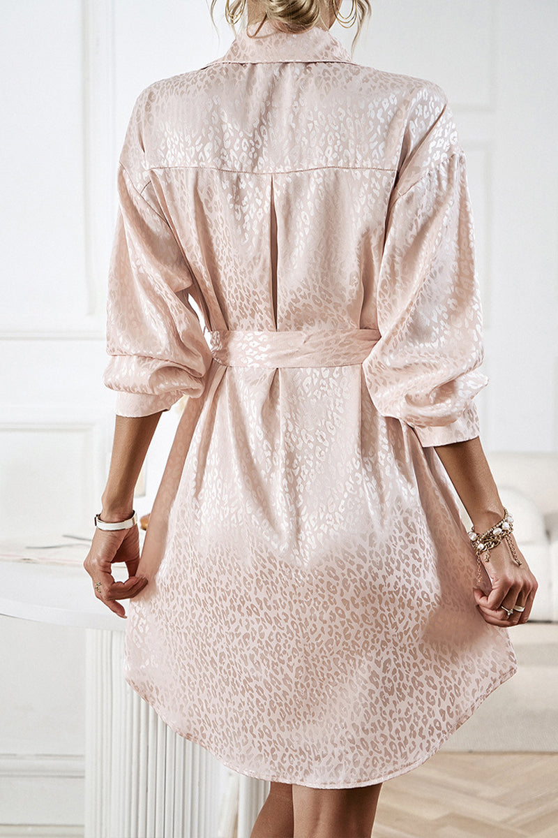 Elegant Leopard Shirt Dress