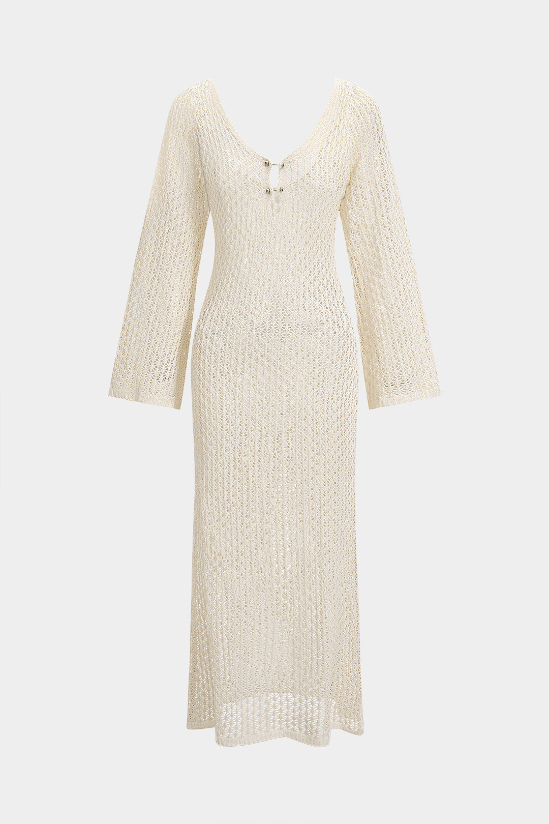 V-Neck Hollow Out Long-Sleeve Cover Up