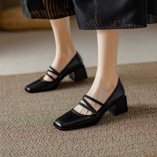 Jacalyn Square Toe Block Heels Mary Jane Shoes
