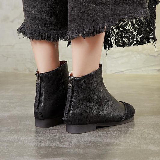 Women Handmade Soft Leather Flats Loafers Boots Color Blocking Ankle Boots Original Design Coffee/Black