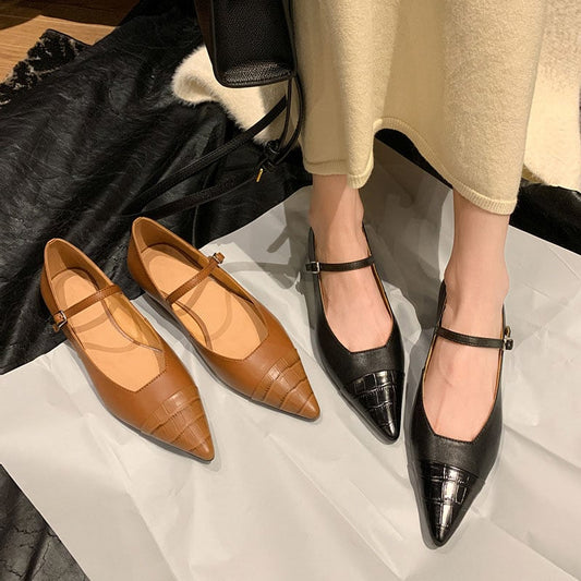Jaha Pointy Toe Block Heels Mary Jane Shoes