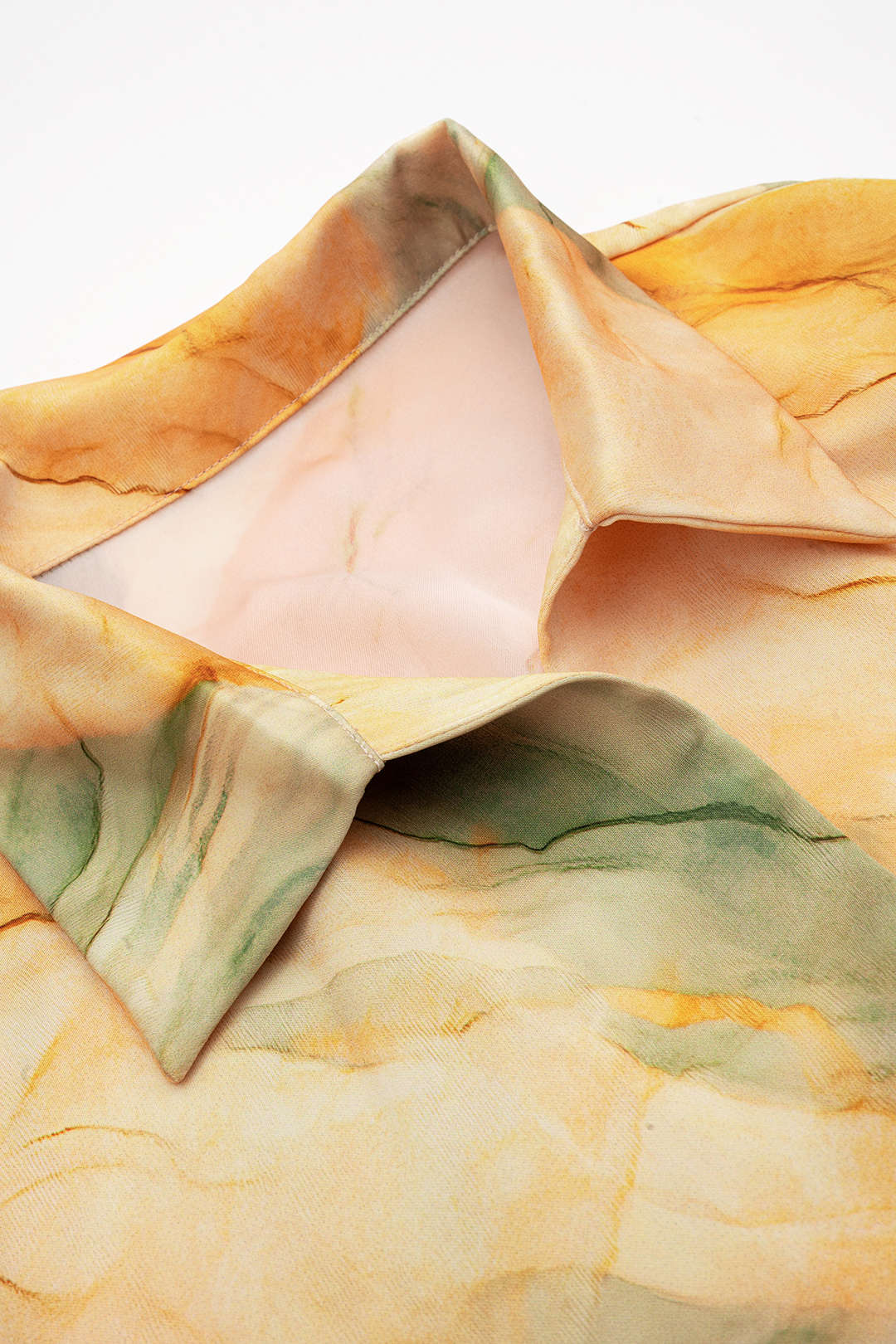 Tie Dye Print Satin Knotted Short-Sleeve Shirt