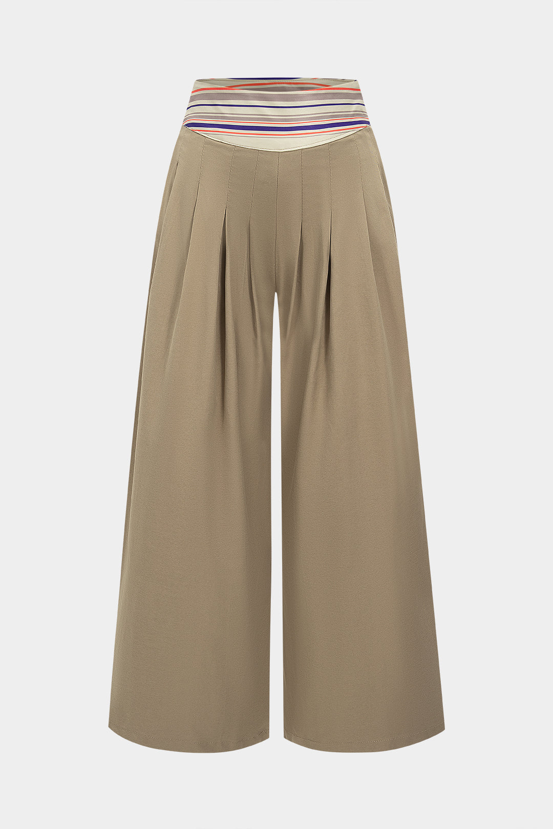 Striped Print Pleated Wide Leg Trousers