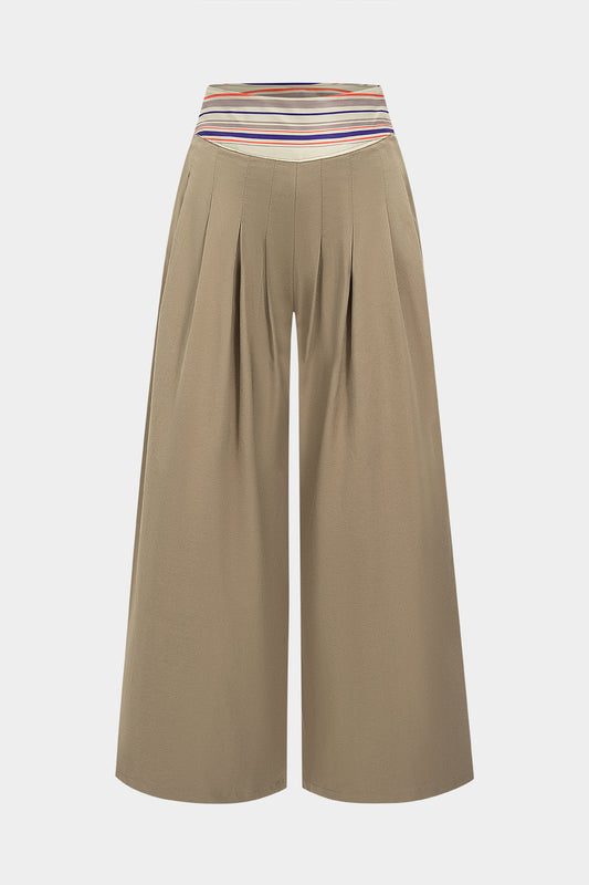 Striped Print Pleated Wide Leg Trousers
