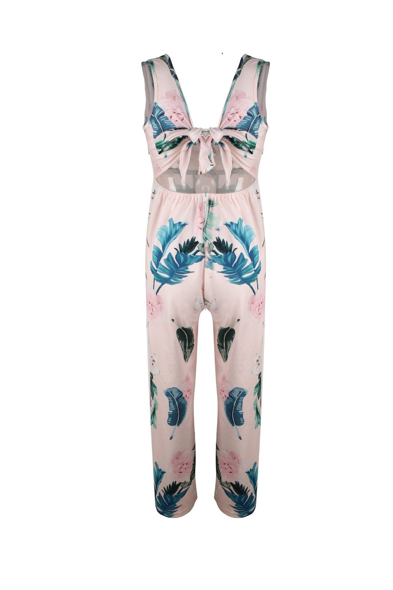 Floral V Neck Slit Jumpsuit