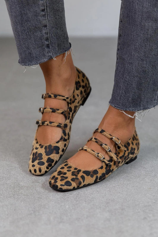 Flat Three-breasted suede Leopard Loafers