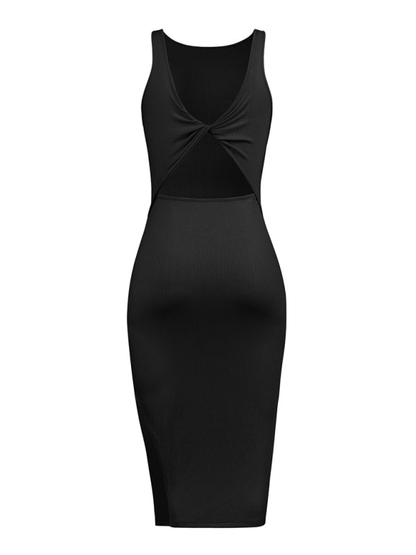 Women's Knitted Sleeveless Sexy Reversible Cover Hip Dress