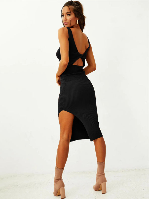 Women's Knitted Sleeveless Sexy Reversible Cover Hip Dress