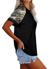 Women's Casual Camouflage Printed Mosaic Round Neck Short Sleeve T-Shirt