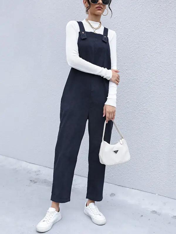 Women's Corduroy Pants Loose Solid Color Overalls