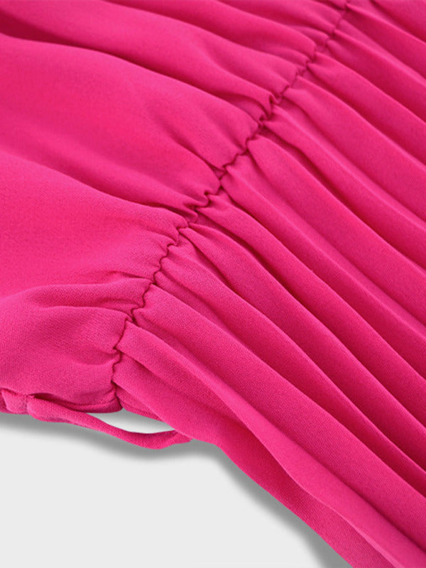 V-neck lace pleated dress mid-length A-line skirt