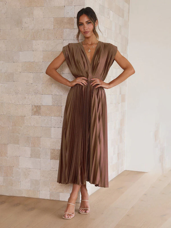Sexy pleated casual loose zipper sleeveless dress