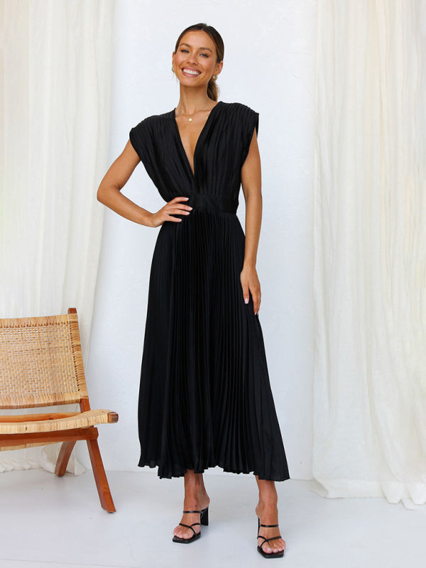 Sexy pleated casual loose zipper sleeveless dress