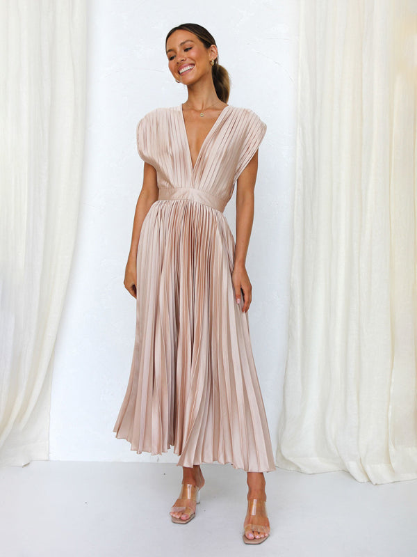 Sexy pleated casual loose zipper sleeveless dress