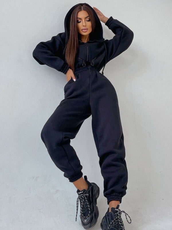 women's hooded sweatshirt sports casual suit two piece set