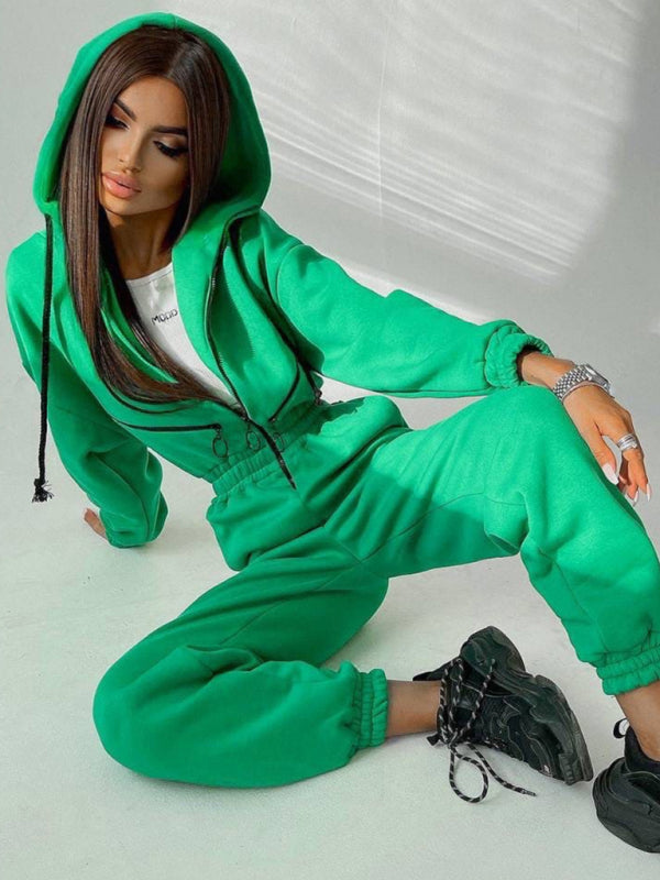 women's hooded sweatshirt sports casual suit two piece set