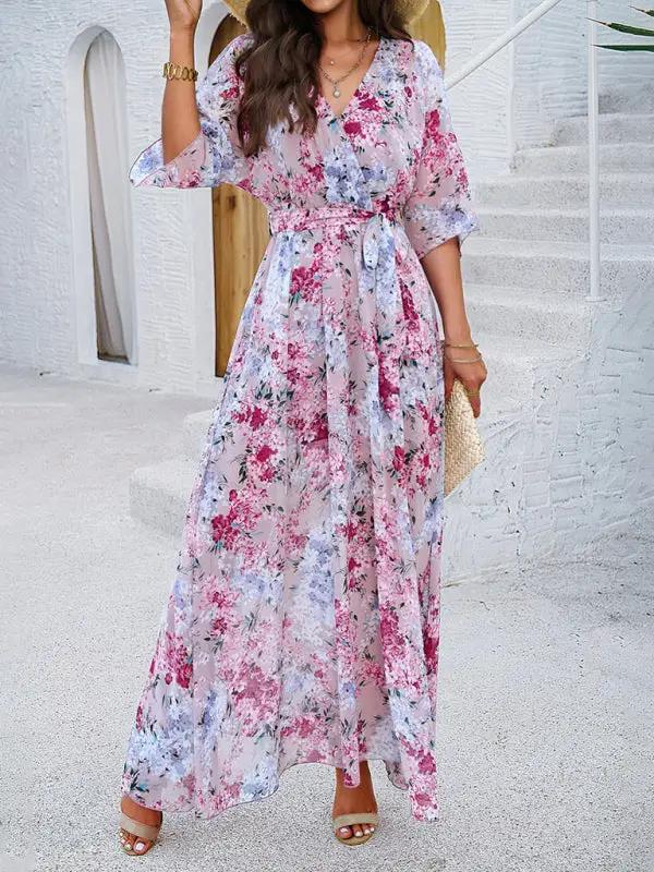 Women's Elegant Printed Waist Dress