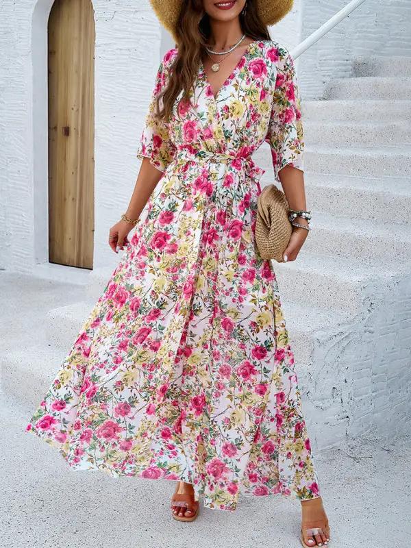 Women's Elegant Printed Waist Dress