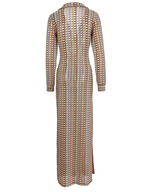 Women's hollow low-cut V-neck slit women's long dress