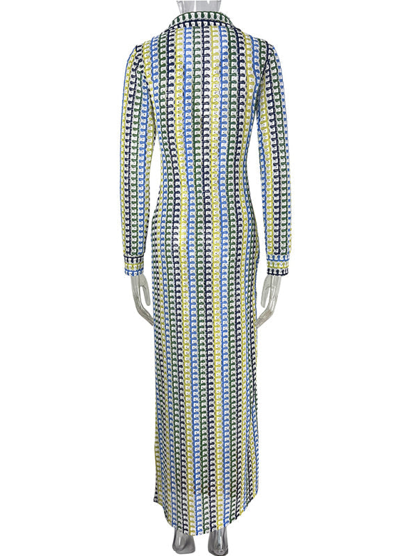 Women's hollow low-cut V-neck slit women's long dress