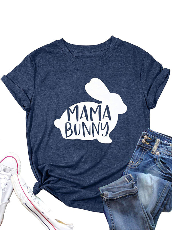 Women's Easter T-Shirt Funny MAMA Bunny Print Graphic T-Shirt