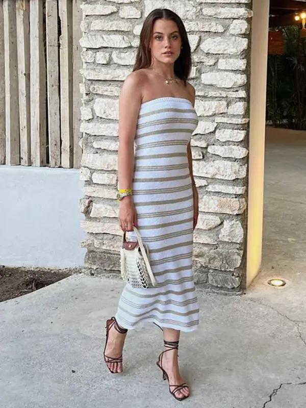 Striped tube top tight skirt beach bohemian casual slimming hip-hugging skirt