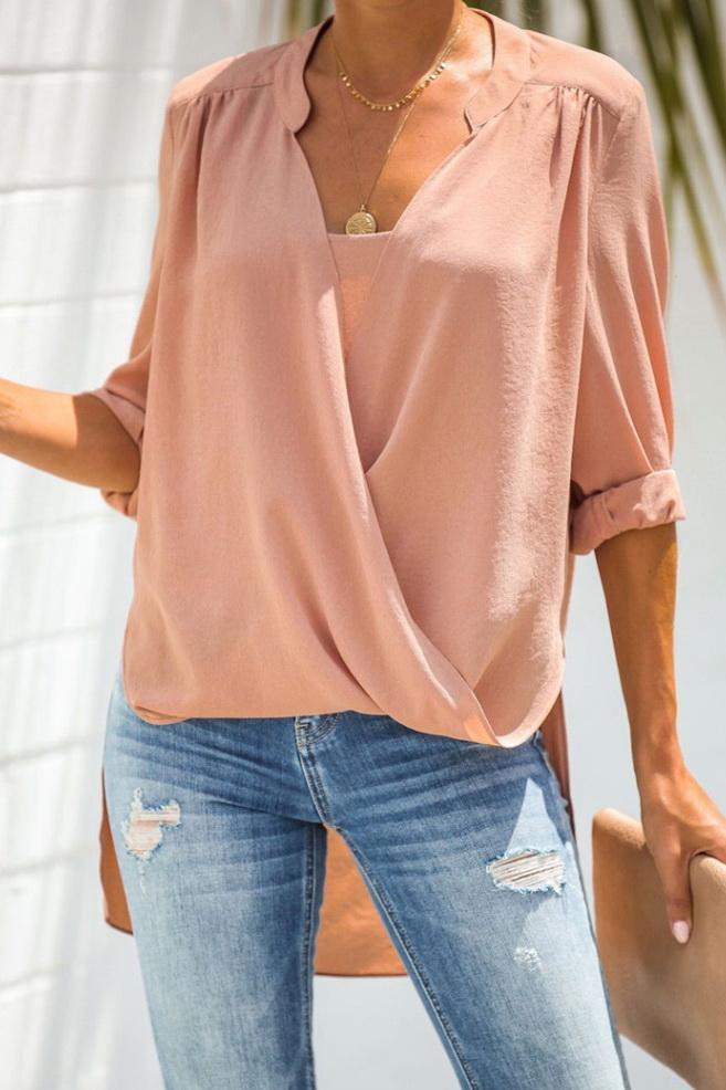 Loose Front-middle Cross Seven-sleeve Shirt