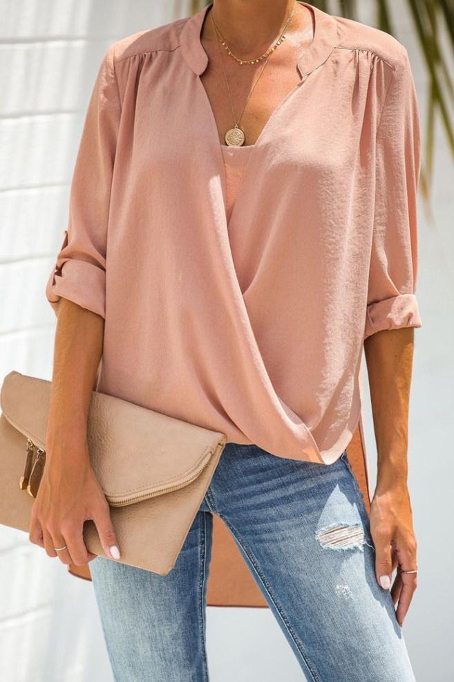 Loose Front-middle Cross Seven-sleeve Shirt