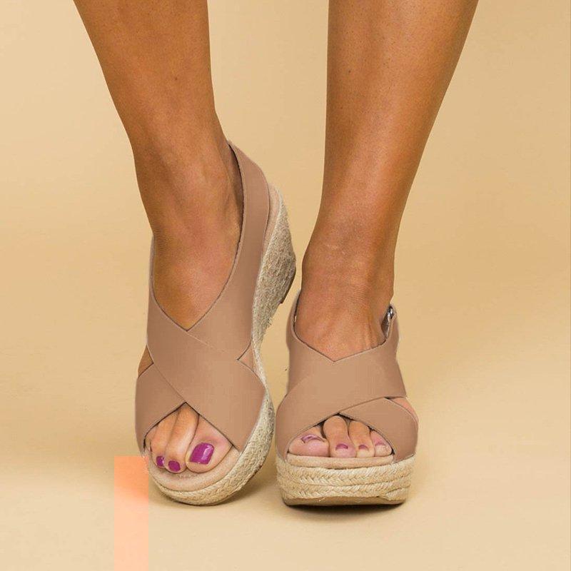 Peep Toe Magic Tape Wedges Crossed Sandals