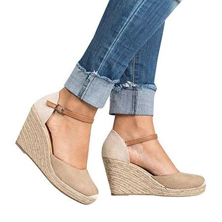 Plus Size Wedges Ankle Strap Espadrilles Wedges Sandals