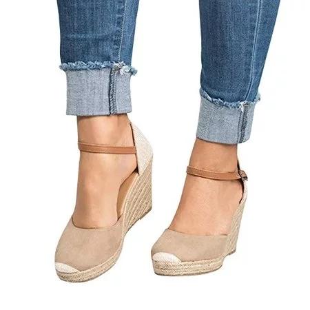 Plus Size Wedges Ankle Strap Espadrilles Wedges Sandals